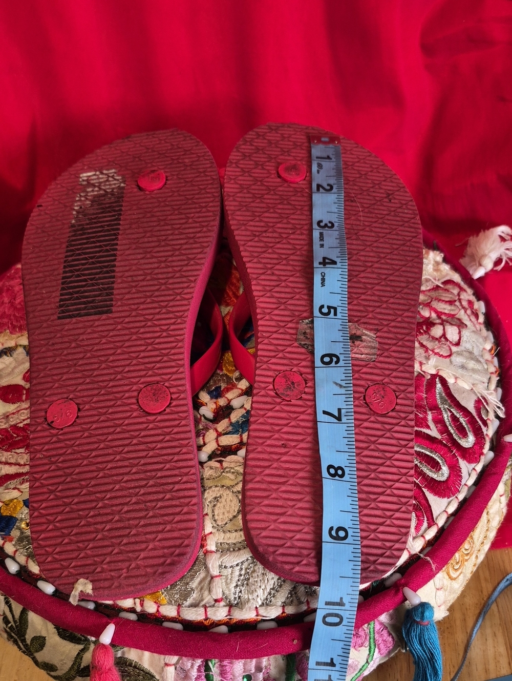 bebe Women's Red Flip Flop Sandals - Picture 5 of 7